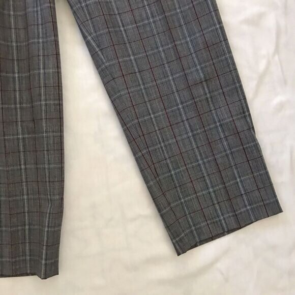 Tory Burch Gray Plaid Pleated Wool Blend Mid Rise Academia Dress Pants - 4 - Picture 3 of 9